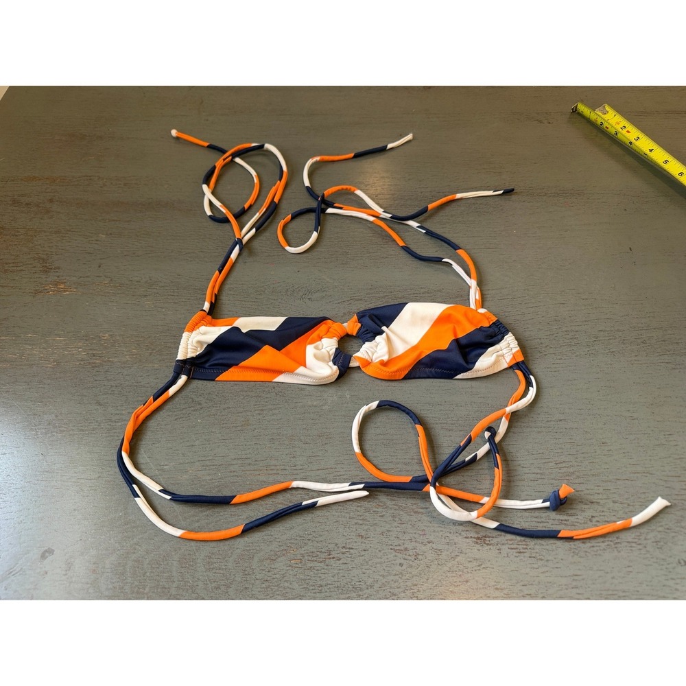Victorias Secret Bikini Top Small Orange Navy White Chevron Stripe O-Ring Tie